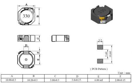 Power Inductor MCU1040 Series Configuration and dimensions